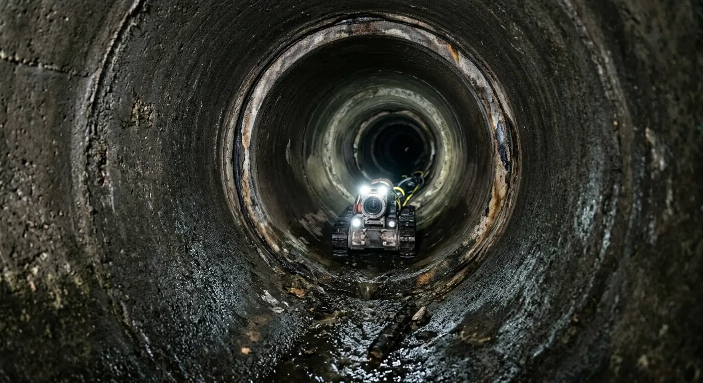 Robotic sewer camera inspecting pipe interior for Drain Snake Service in Roanoke